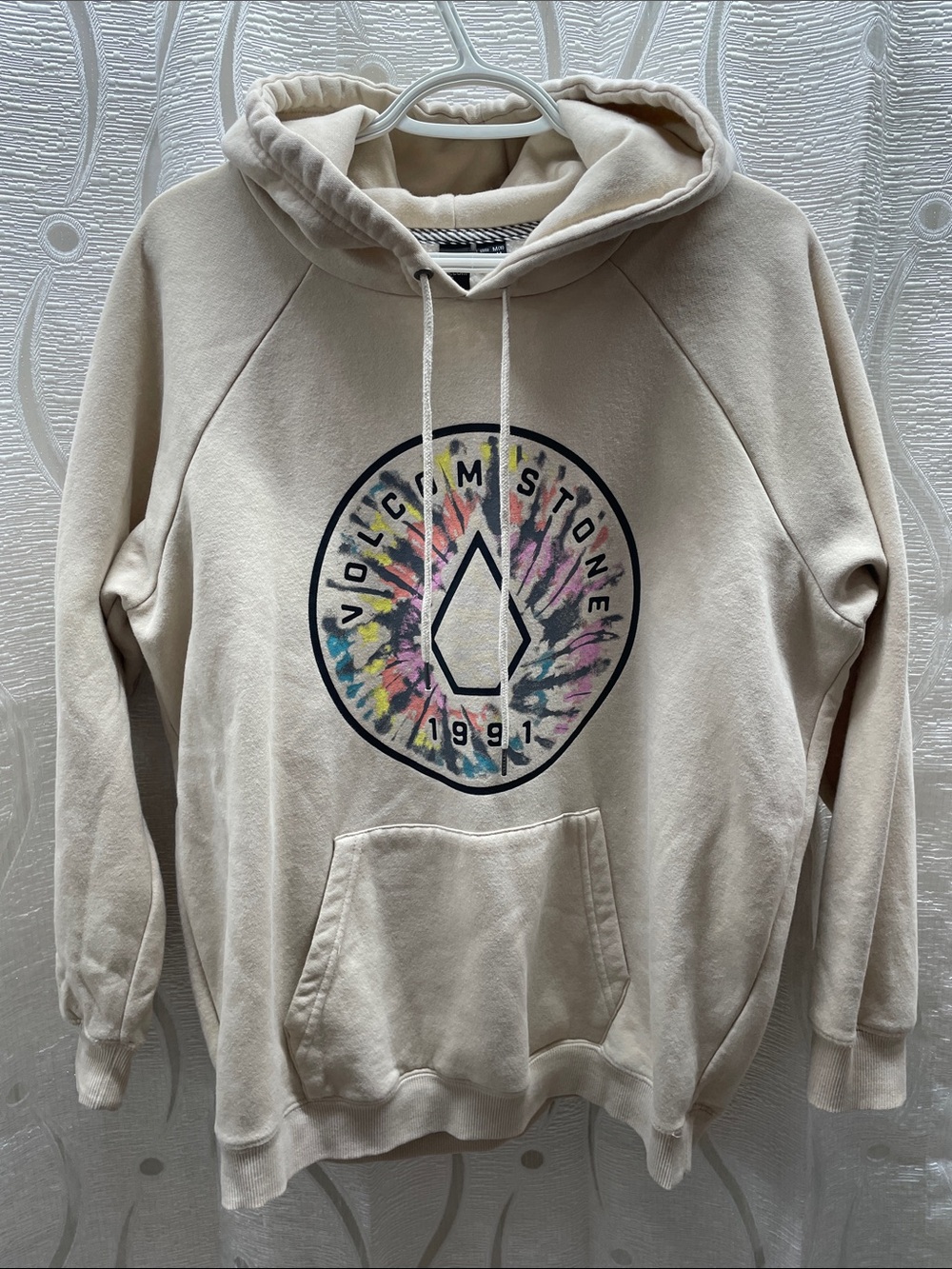 Volcom Cream Pullover Hoodie with Multicolor Tie-Dye Logo
